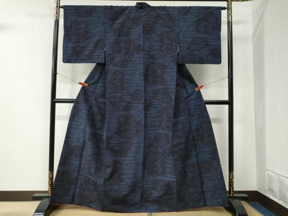 平和屋着物●結城紬　80亀甲　エ霞笹竹文　正絹　逸品　CABB4344yc