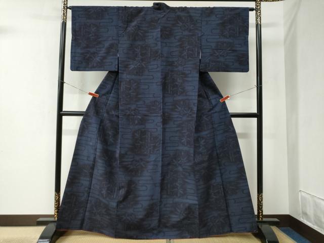 平和屋着物●結城紬　80亀甲　エ霞笹竹文　正絹　逸品　CABB4344yc