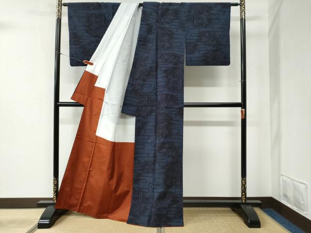 平和屋着物●結城紬　80亀甲　エ霞笹竹文　正絹　逸品　CABB4344yc 平和屋着物○結城紬 80亀甲 エ霞笹竹文 正絹 逸品 CABB4344yc