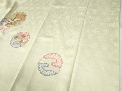 平和屋着物●訪問着　駒刺繍　雪輪花松文　金彩　正絹　逸品　CABB4345yc
