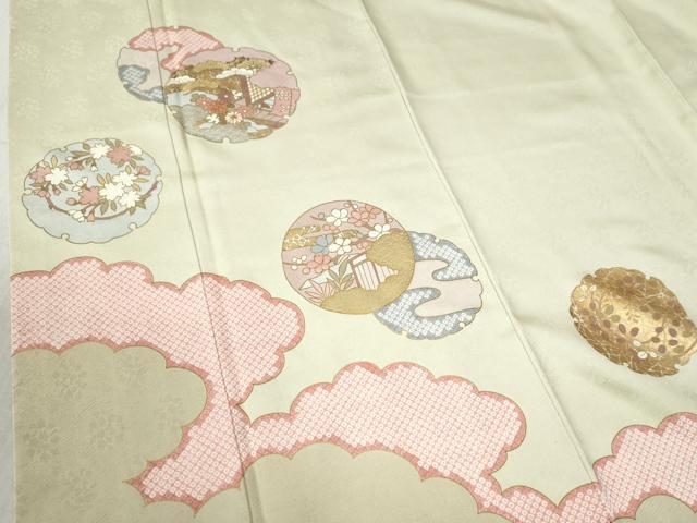 平和屋着物●訪問着　駒刺繍　雪輪花松文　金彩　正絹　逸品　CABB4345yc