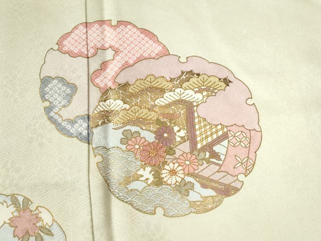 平和屋着物●訪問着　駒刺繍　雪輪花松文　金彩　正絹　逸品　CABB4345yc