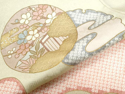 平和屋着物●訪問着　駒刺繍　雪輪花松文　金彩　正絹　逸品　CABB4345yc