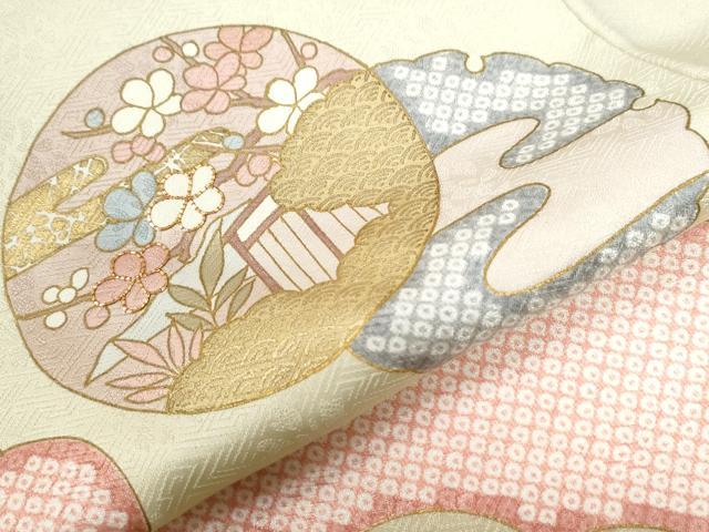 平和屋着物●訪問着　駒刺繍　雪輪花松文　金彩　正絹　逸品　CABB4345yc