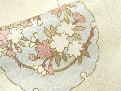 平和屋着物●訪問着　駒刺繍　雪輪花松文　金彩　正絹　逸品　CABB4345yc