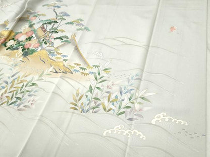 平和屋着物●訪問着　刺繍　松竹梅風景文　暈し染め　金彩　大丸扱い　正絹　逸品　CABB4347yc