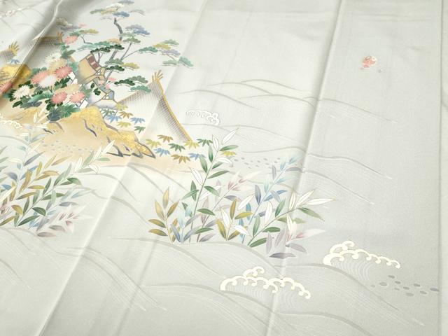 平和屋着物●訪問着　刺繍　松竹梅風景文　暈し染め　金彩　大丸扱い　正絹　逸品　CABB4347yc