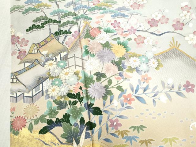 平和屋着物●訪問着　刺繍　松竹梅風景文　暈し染め　金彩　大丸扱い　正絹　逸品　CABB4347yc