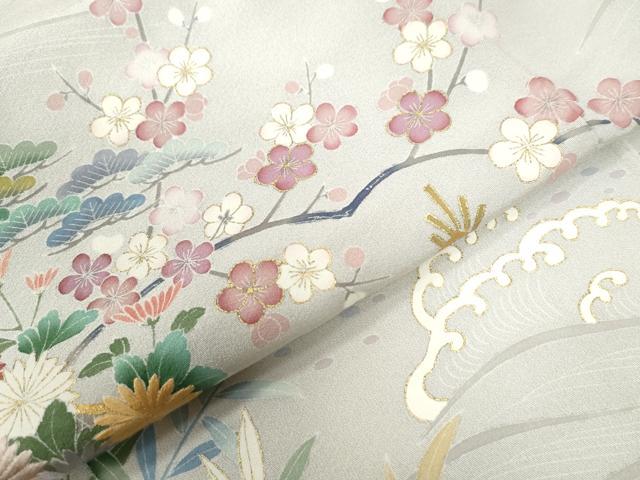 平和屋着物●訪問着　刺繍　松竹梅風景文　暈し染め　金彩　大丸扱い　正絹　逸品　CABB4347yc 平和屋着物○訪問着 刺繍 松竹梅風景文 暈し染め 金彩 大丸扱い