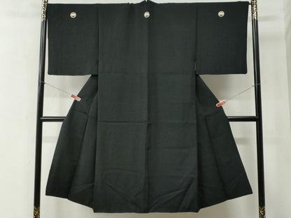 平和屋着物●男性　黒紋付　正絹　逸品　CABB4350yc