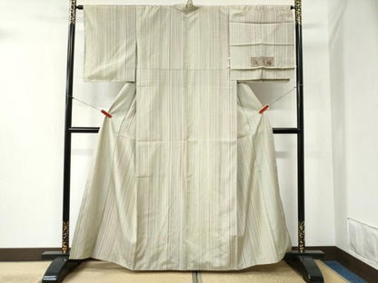 平和屋着物●浅間紬　縞　反端付き　正絹　逸品　未使用　CABB4352yc