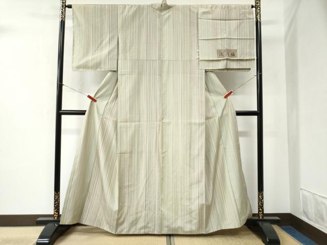 平和屋着物●浅間紬　縞　反端付き　正絹　逸品　未使用　CABB4352yc