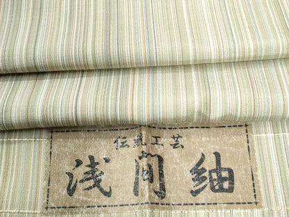 平和屋着物●浅間紬　縞　反端付き　正絹　逸品　未使用　CABB4352yc