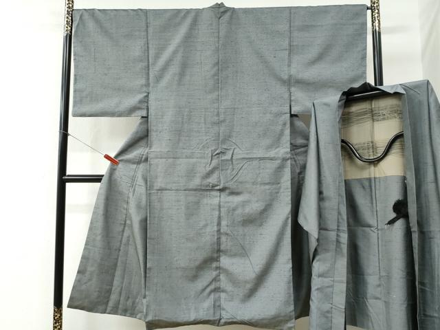 平和屋着物●男性　紬　アンサンブル　格子　正絹　逸品　CABB4356yc