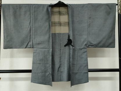 平和屋着物●男性　紬　アンサンブル　格子　正絹　逸品　CABB4356yc