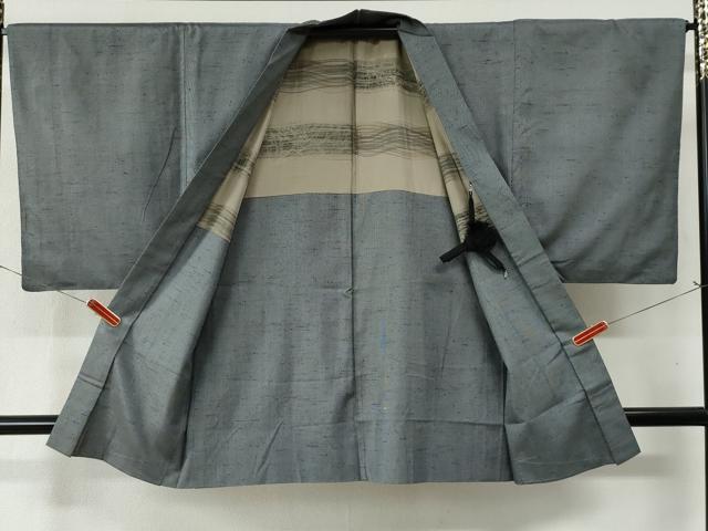 平和屋着物●男性　紬　アンサンブル　格子　正絹　逸品　CABB4356yc