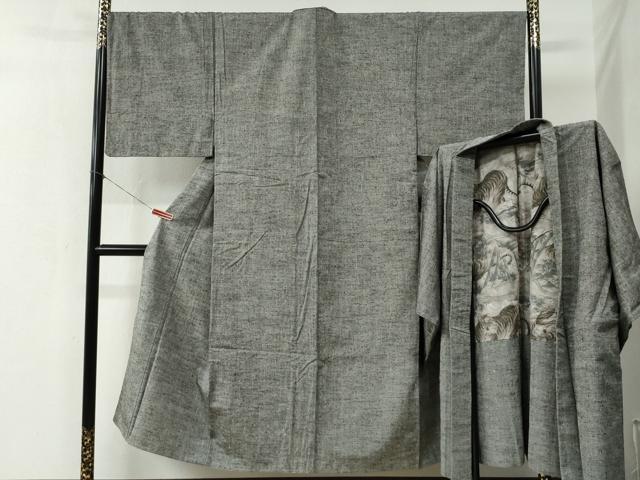 平和屋着物●男性　紬　アンサンブル　霞文　正絹　逸品　CABB4357yc