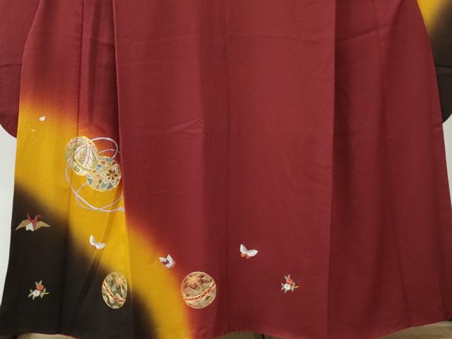 平和屋着物●豪華振袖・長襦袢セット 総絞り 総刺繍 駒刺繍 毬折り鶴花蝶文 暈し染め 金糸 半衿刺繍 正絹 逸品 CABB4359yc