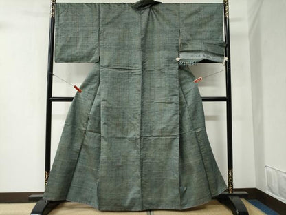 平和屋着物●本場手織紬 変わり格子 反端付き 正絹 逸品 未使用 CABB4360yc