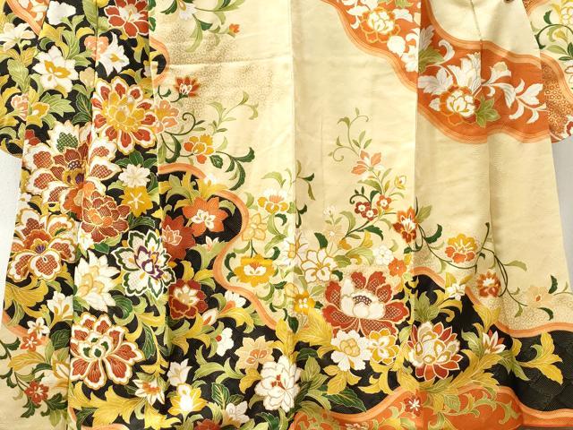 平和屋着物●豪華振袖　駒刺繍　更紗花唐草文　金彩　正絹　逸品　CABB4361yc