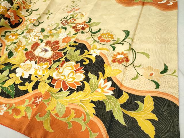 平和屋着物●豪華振袖　駒刺繍　更紗花唐草文　金彩　正絹　逸品　CABB4361yc