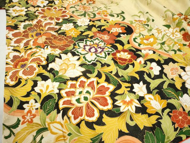 平和屋着物●豪華振袖　駒刺繍　更紗花唐草文　金彩　正絹　逸品　CABB4361yc