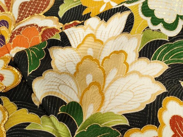 平和屋着物●豪華振袖　駒刺繍　更紗花唐草文　金彩　正絹　逸品　CABB4361yc