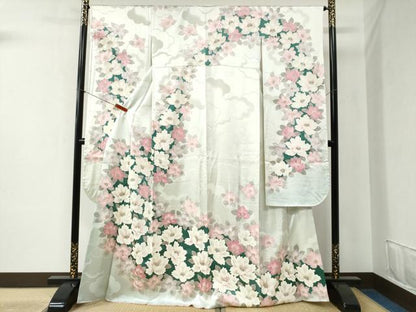 平和屋着物●豪華振袖 雲取り草花文 銀彩 正絹 逸品 CABB4362yc