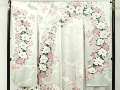 平和屋着物●豪華振袖 雲取り草花文 銀彩 正絹 逸品 CABB4362yc
