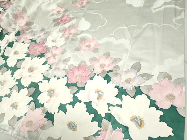 平和屋着物●豪華振袖 雲取り草花文 銀彩 正絹 逸品 CABB4362yc