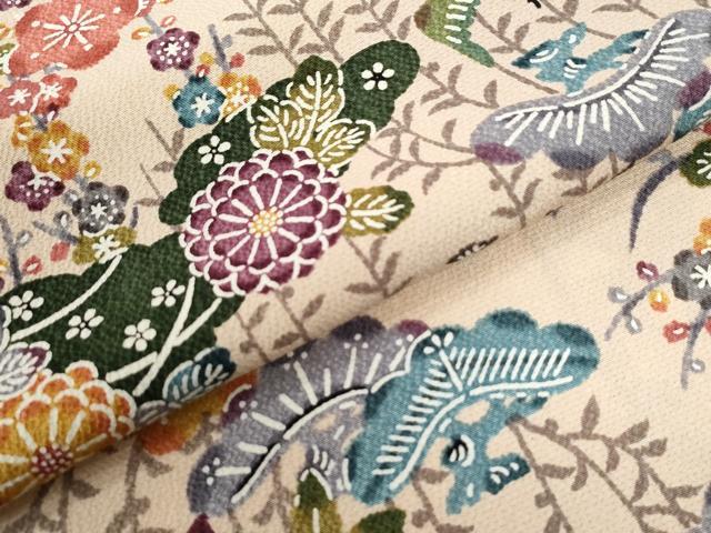 平和屋着物●上質な小紋 型染め 扇面松梅花鳥文 正絹 逸品 CABB4363yc