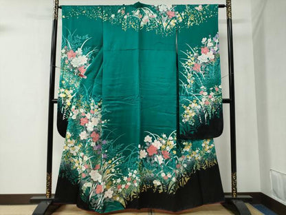 平和屋着物●豪華振袖 草花文 金彩 正絹 逸品 CABB4366yc