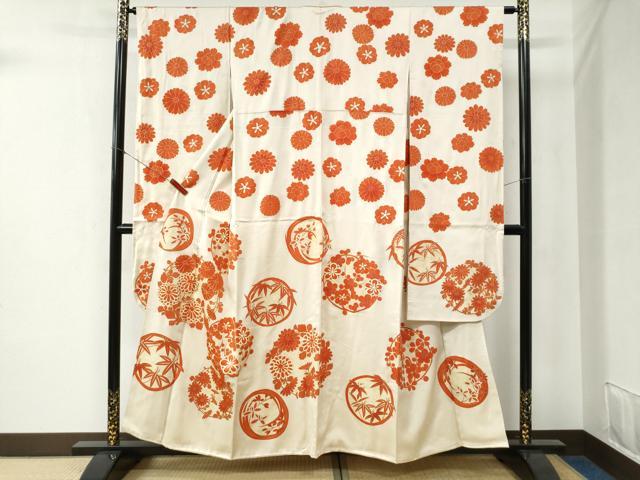 平和屋着物●豪華振袖 駒刺繍 草花丸文 金彩 正絹 逸品 CABB4370yc