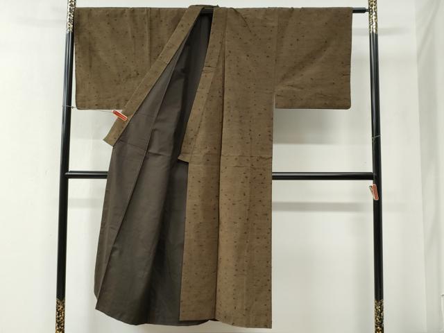 平和屋着物○男性 髭紬 アンサンブル 色無地 涅色 正絹 逸品 CABB4371yc