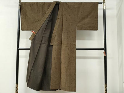 平和屋着物●男性　髭紬　アンサンブル　色無地　涅色　正絹　逸品　CABB4371yc