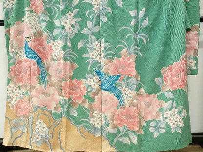 平和屋着物●名門　藤娘きぬたや・総絞り　振袖　尾長鳥牡丹花文　仮絵羽　逸品　未使用　CABB4374yc