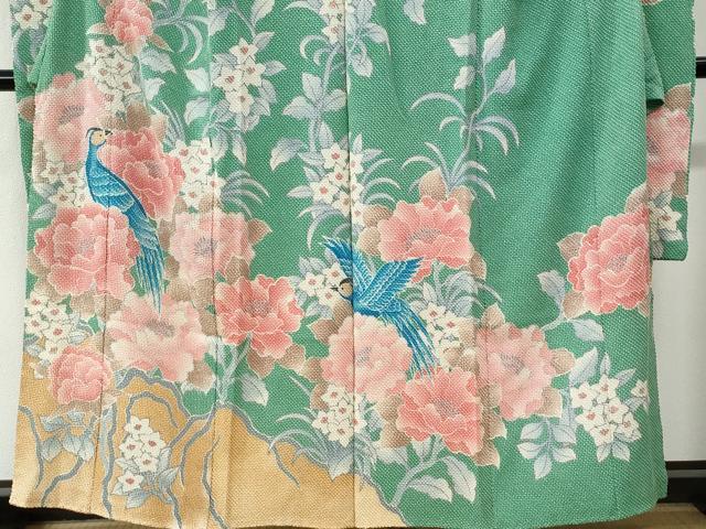 平和屋着物●名門　藤娘きぬたや・総絞り　振袖　尾長鳥牡丹花文　仮絵羽　逸品　未使用　CABB4374yc