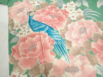 平和屋着物●名門　藤娘きぬたや・総絞り　振袖　尾長鳥牡丹花文　仮絵羽　逸品　未使用　CABB4374yc