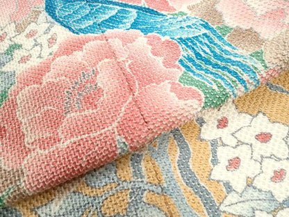 平和屋着物●名門　藤娘きぬたや・総絞り　振袖　尾長鳥牡丹花文　仮絵羽　逸品　未使用　CABB4374yc