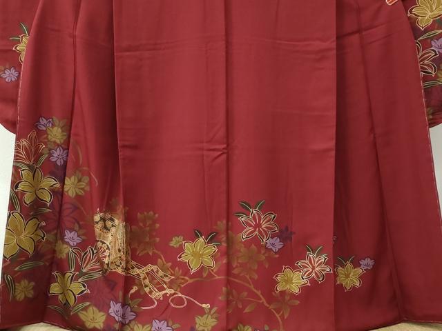 平和屋着物●豪華振袖・長襦袢セット 御所車草花文 金彩 正絹 逸品 未使用 CABB4376yc