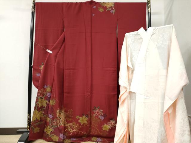 平和屋着物●豪華振袖・長襦袢セット 御所車草花文 金彩 正絹 逸品 未使用 CABB4376yc