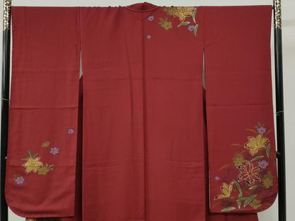 平和屋着物●豪華振袖・長襦袢セット 御所車草花文 金彩 正絹 逸品 未使用 CABB4376yc