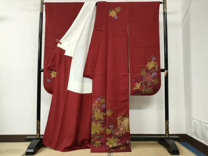 平和屋着物●豪華振袖・長襦袢セット 御所車草花文 金彩 正絹 逸品 未使用 CABB4376yc