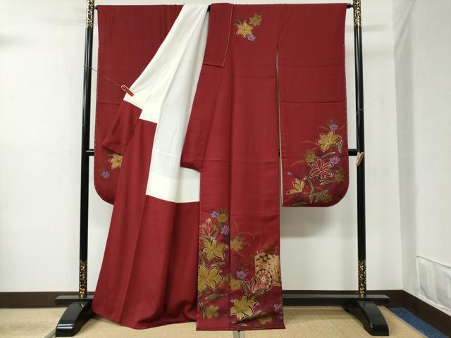 平和屋着物●豪華振袖・長襦袢セット 御所車草花文 金彩 正絹 逸品 未使用 CABB4376yc
