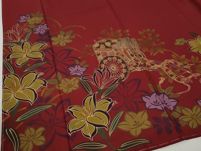 平和屋着物●豪華振袖・長襦袢セット 御所車草花文 金彩 正絹 逸品 未使用 CABB4376yc