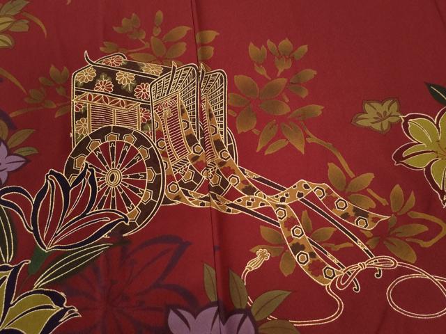 平和屋着物●豪華振袖・長襦袢セット 御所車草花文 金彩 正絹 逸品 未使用 CABB4376yc