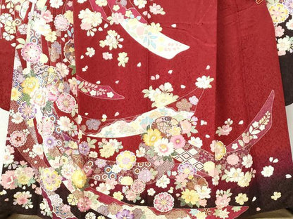平和屋着物●豪華振袖・長襦袢セット 駒刺繍 鬘帯雪輪吉祥舞花文 金通し地 半衿刺繍 正絹 逸品 CABB4377yc