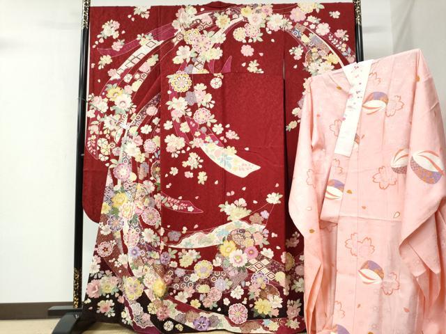 平和屋着物●豪華振袖・長襦袢セット 駒刺繍 鬘帯雪輪吉祥舞花文 金通し地 半衿刺繍 正絹 逸品 CABB4377yc