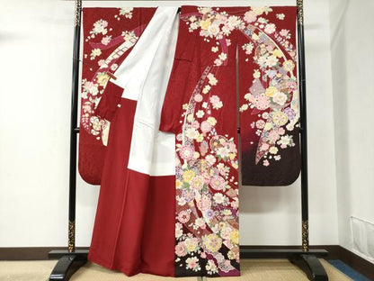 平和屋着物●豪華振袖・長襦袢セット 駒刺繍 鬘帯雪輪吉祥舞花文 金通し地 半衿刺繍 正絹 逸品 CABB4377yc