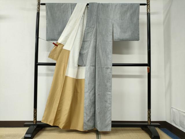 平和屋着物●ぜんまい紬 霞文 正絹 逸品 CABB4380yc